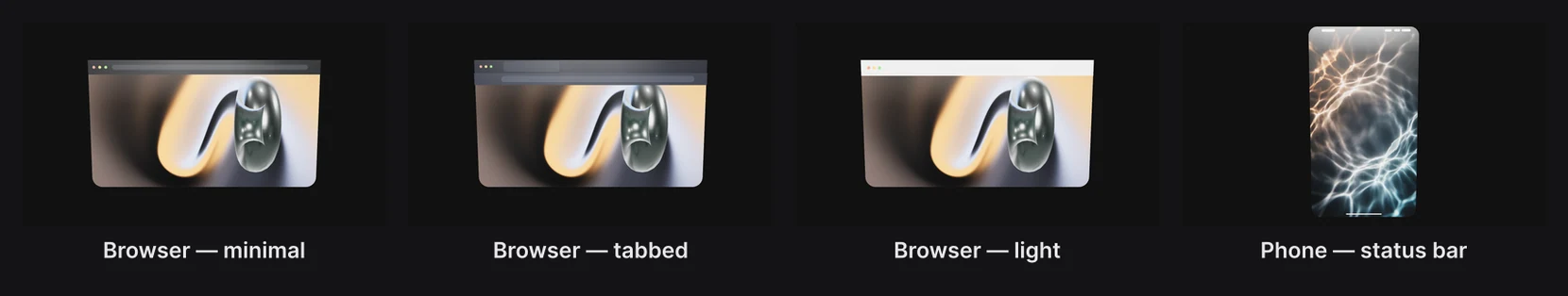 A website hero video in three browser windows, and an abstract picture on a phone with a status bar