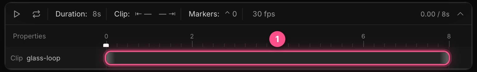 The timeline with a video's clip numbered