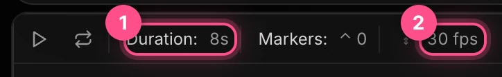 The timeline header with Duration and the frame rate button numbered
