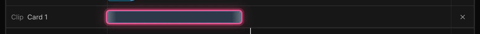 The clip row on the timeline, with the selected card's clip bar highlighted