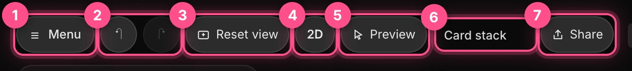 The top bar with its buttons numbered