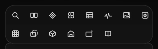 The quick-actions strip: two rows of icon buttons above the Layers panel
