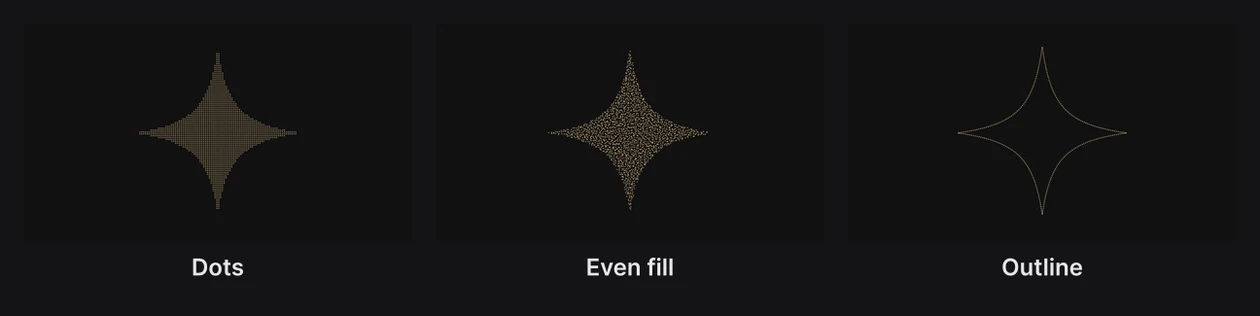 The star read three ways: Dots, Even fill and Outline