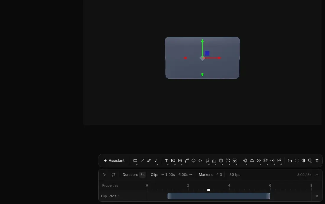 Dragging the clip's in wedge to the right: the Transitions panel opens with a Clip in fade whose length grows