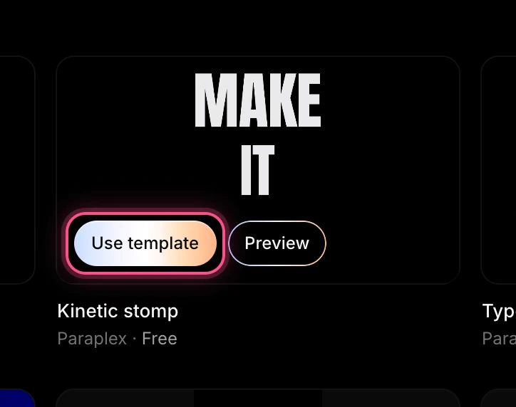 The Kinetic stomp template card on the home page, with Use template highlighted
