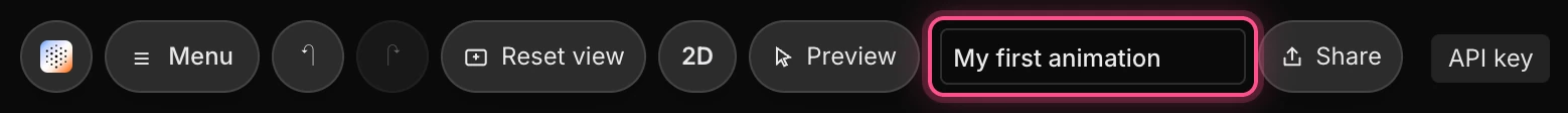 The project name field in the top bar, now reading My first animation