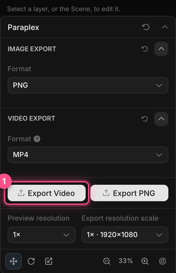 The Export Video button at the bottom of the properties panel, highlighted