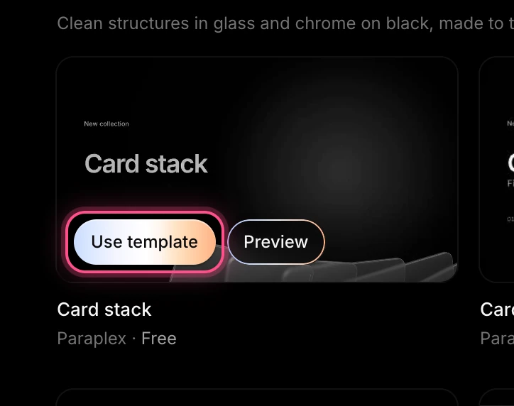 The Card stack template card on the home page, with Use template highlighted