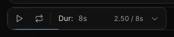 The collapsed timeline, showing only play, loop, the duration and the current time