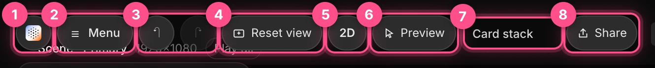 The top bar with its buttons numbered
