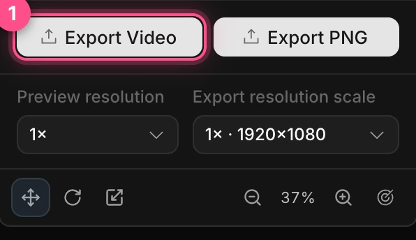 The Video Export settings with the Export Video button numbered