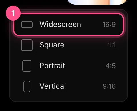 New file's menu of shapes, with Widescreen numbered