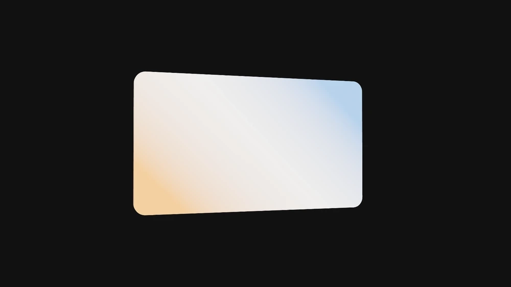 A card whose amber, white and blue gradient flows across it and back in a seamless loop