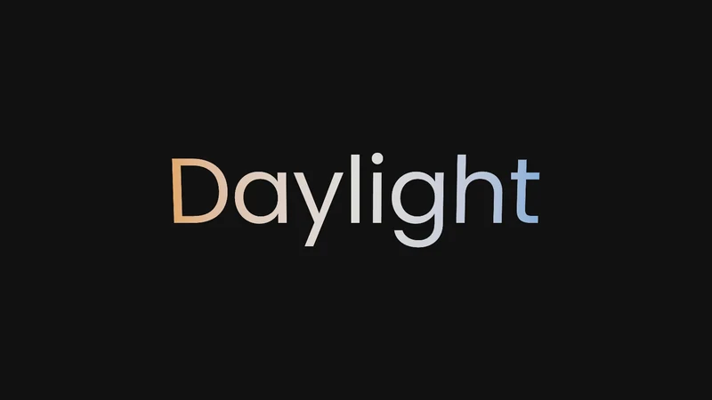 The word Daylight with a gradient from amber through white to blue across all its letters