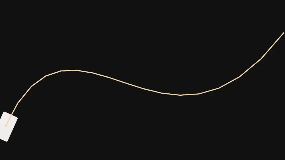 A small card riding along a curved amber route, turning with each bend