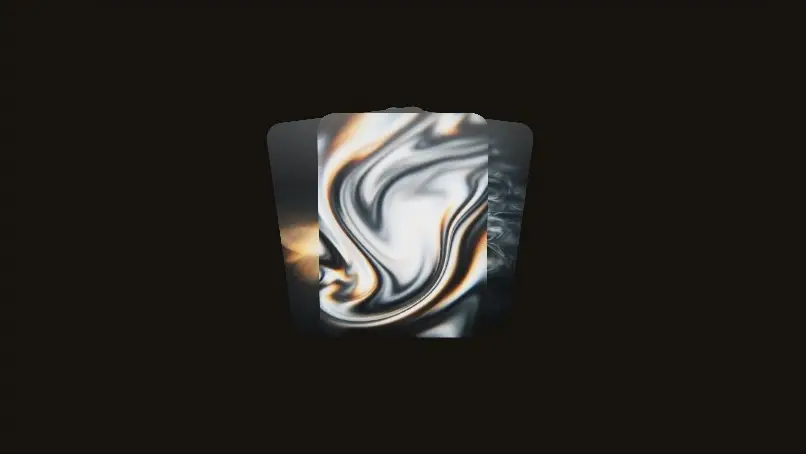 A stack of three cards breathing gently; a click fans them out, and a second click gathers them back