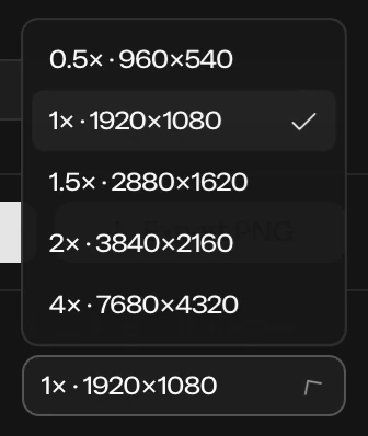Export resolution scale's sizes, from 0.5 times to 4 times, each with its size in pixels
