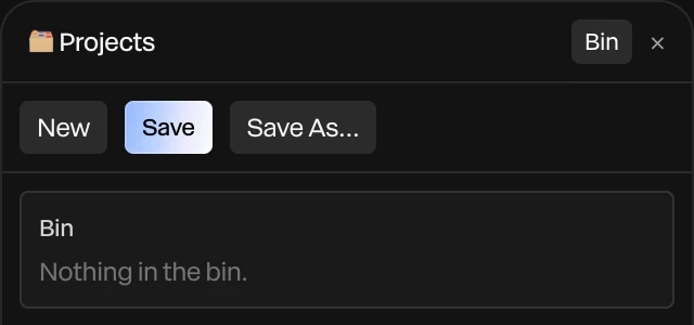 The Bin in the Projects panel: Nothing in the bin