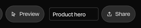 The project's name, Product hero, in the top bar between Preview and Share