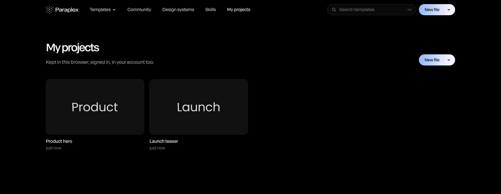 My projects: Product hero and Launch teaser, each with its picture and when it was changed