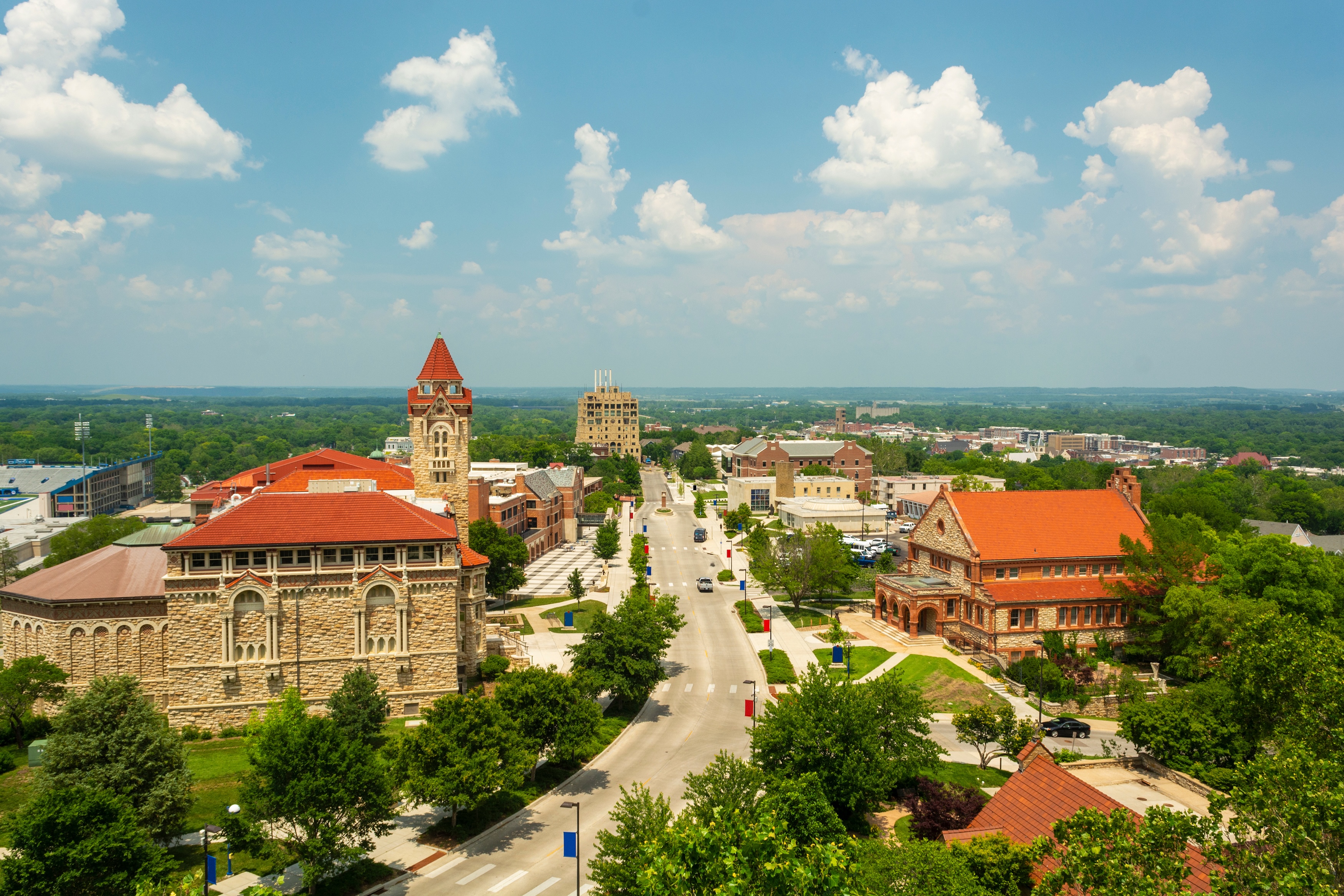 Aerial view of University of Kansas stock photo