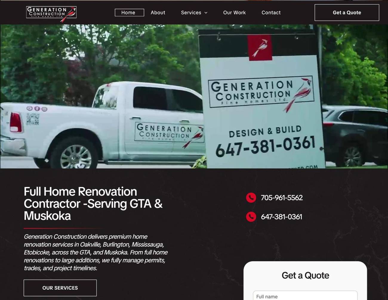 Generation Construction & Fine Homes website