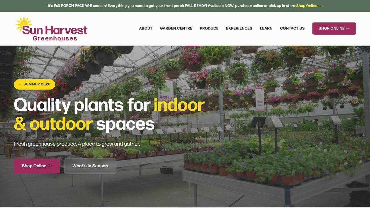 Sun Harvest Greenhouses website