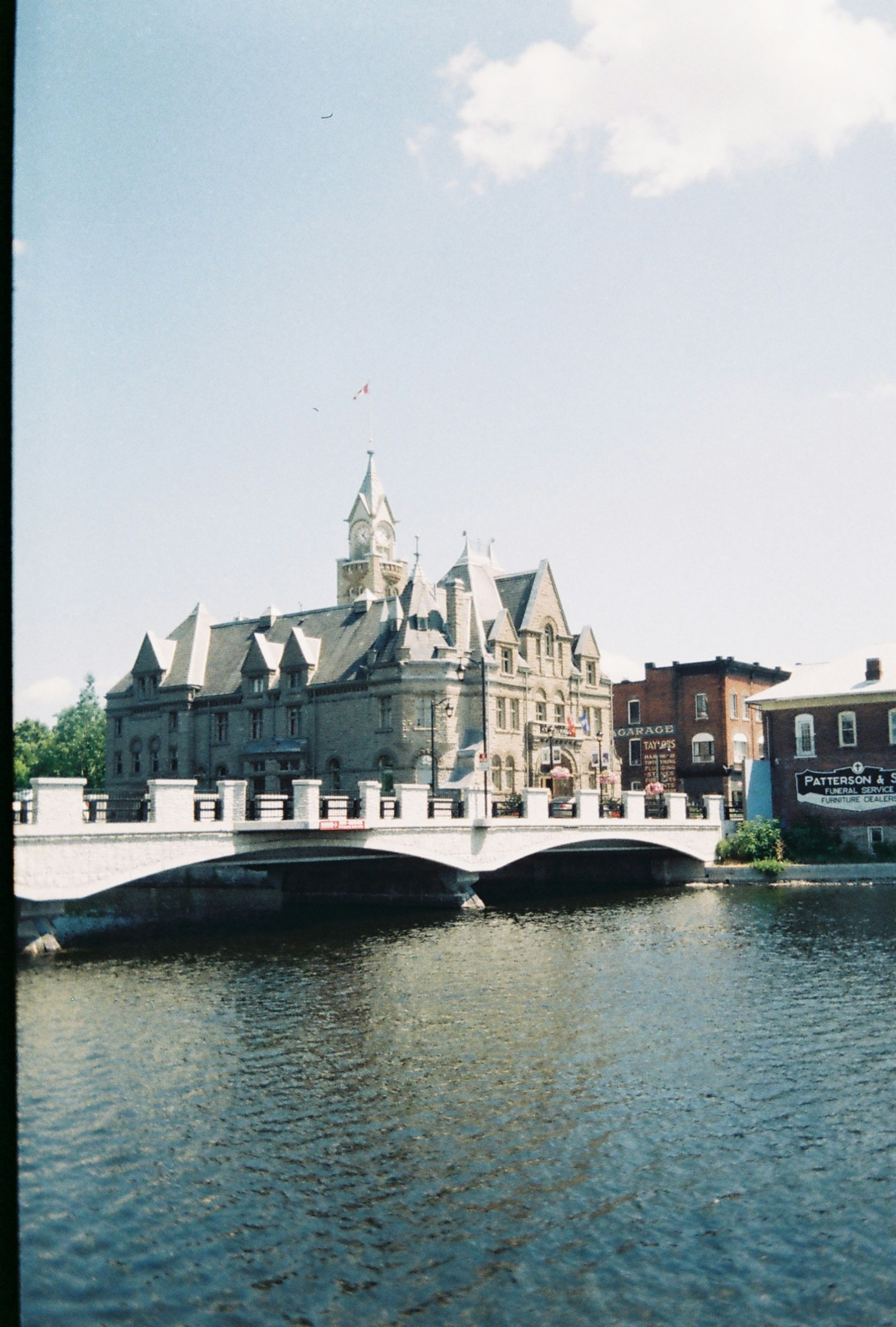 Carleton Place Town Hall and a bridge over the Mississippi River in Carleton Place, Ontario