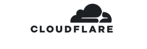 Cloudflare logo with stylized cloud icons and the text 'CLOUDFLARE' in uppercase letters.