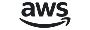 Amazon Web Services (AWS) logo in white on a dark background.