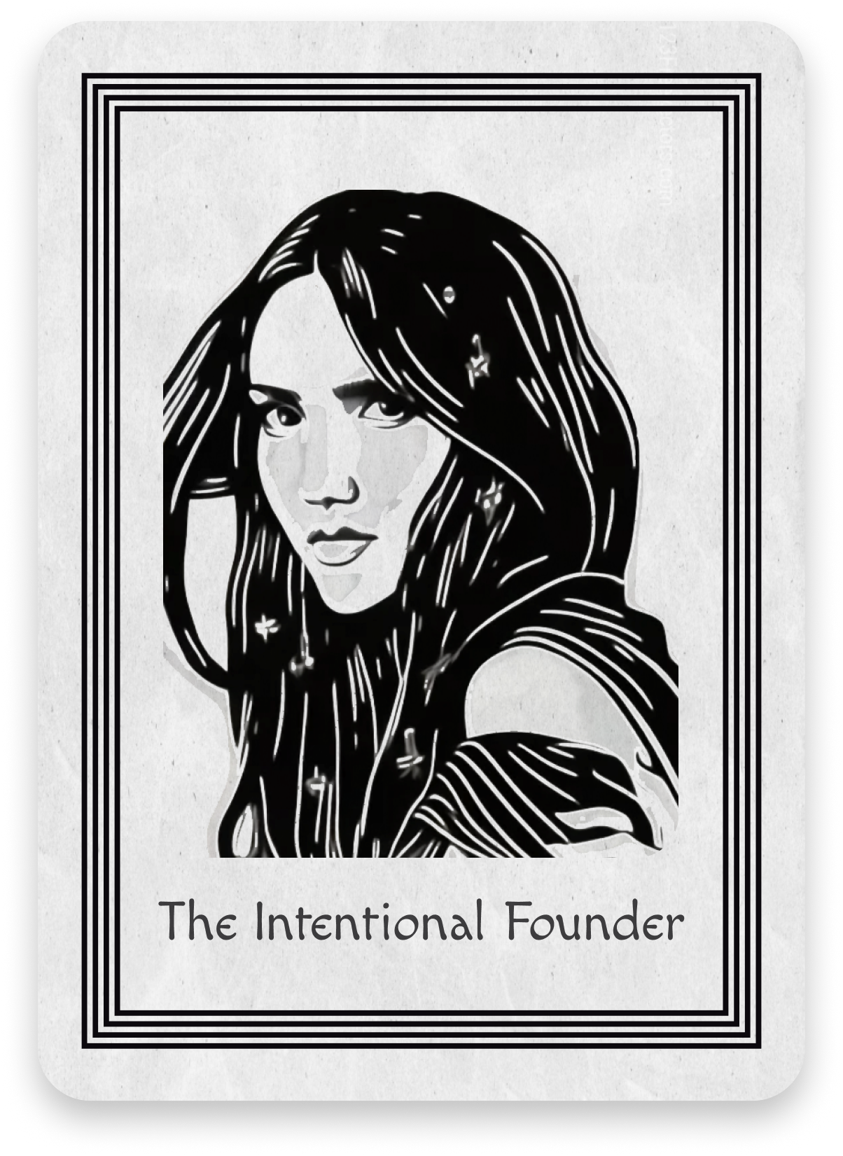 This is a graphic of a tarot card in black and white of a portrait of Jessica Alba, the Founder of The Honest Company.