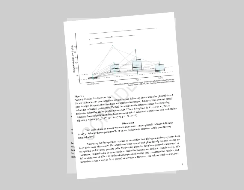 Cover page of the Follistatin gene expression therapy study