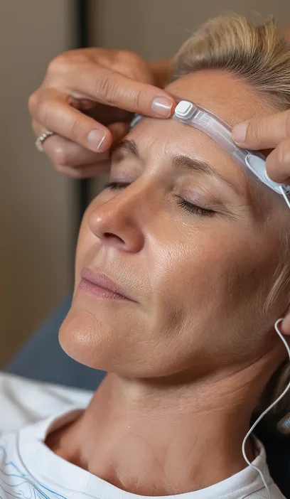 Woman relaxing with a neurofeedback headband