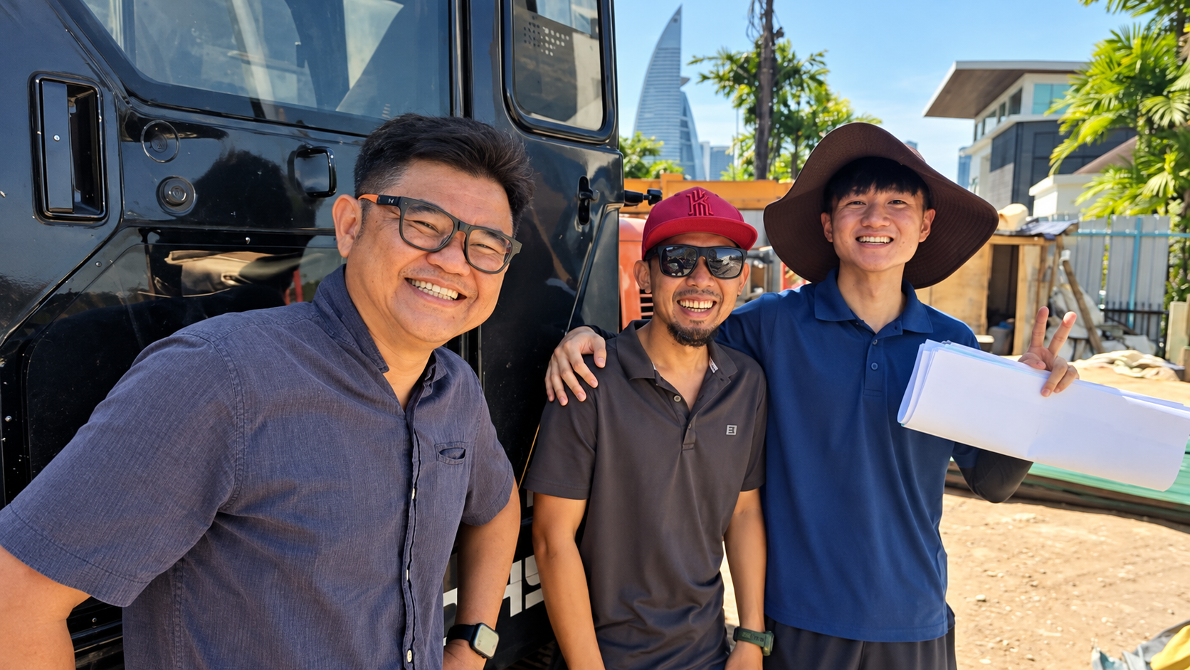Three Ohr colleagues together on a construction site