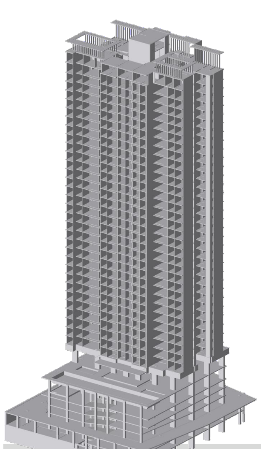 Structural model of the residential tower and podium