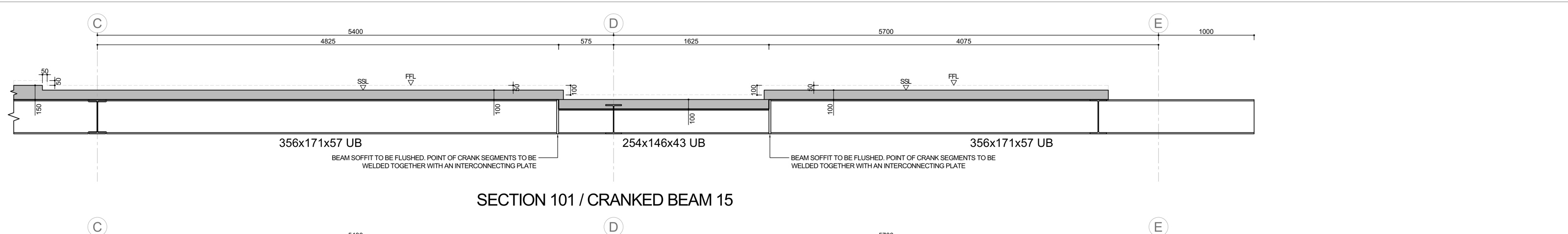 Detailing cranked beams for a flush steel soffit