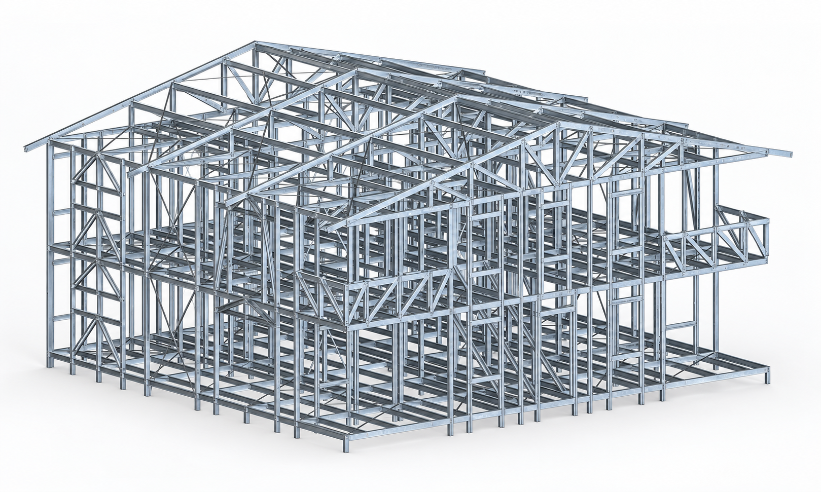 Owner-approved rendering of the thin-gauge lightweight-steel modular residential structure