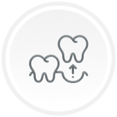 Icon showing a lower molar tooth with an arrow pointing upward to an upper molar tooth, illustrating gum treatment or tooth restoration.