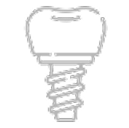 Simple black and white line drawing of a dental implant with a screw base and tooth crown.