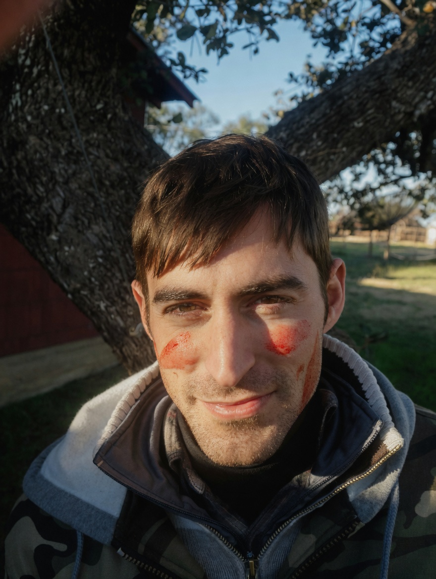 Anthony after his first hunt, anointed with stag blood
