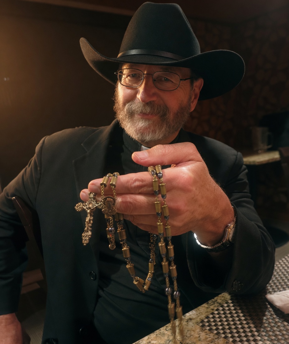 Fr. Mitch Pacwa holding a rosary