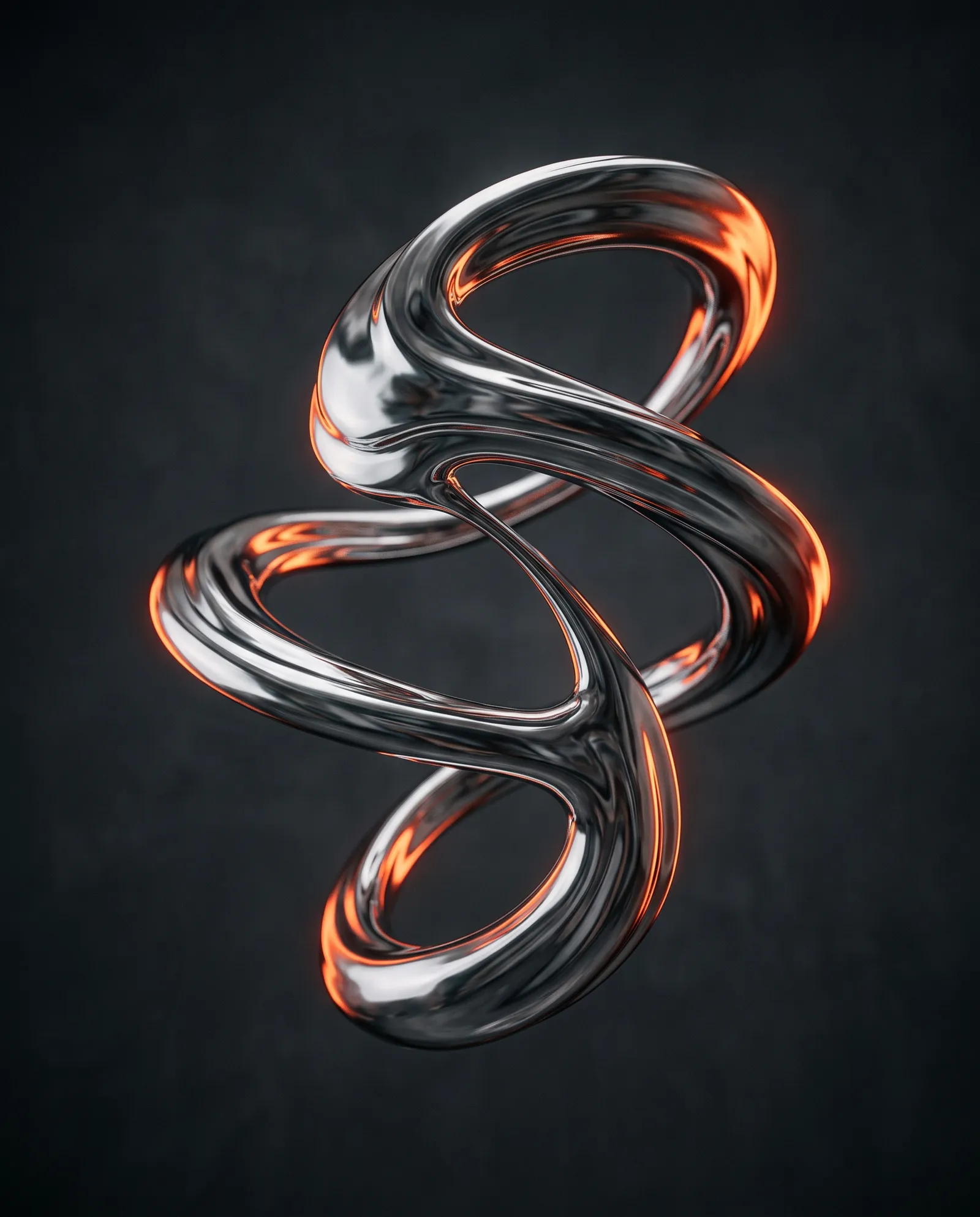 Chrome liquid sculpture with an orange rim light
