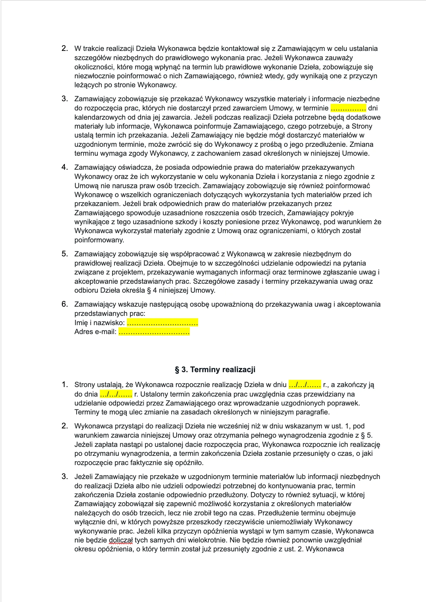 Fragment wzoru umowy