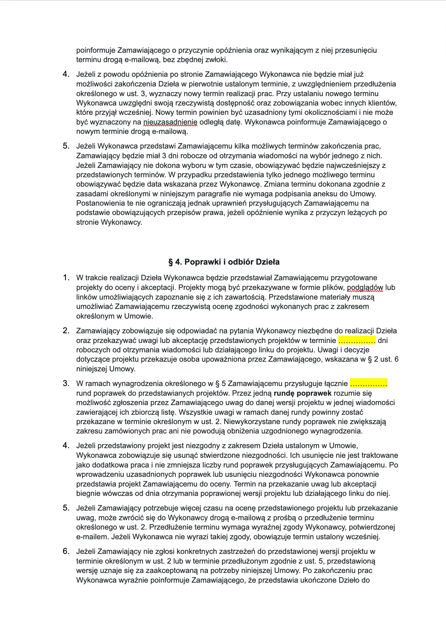 Fragment wzoru umowy