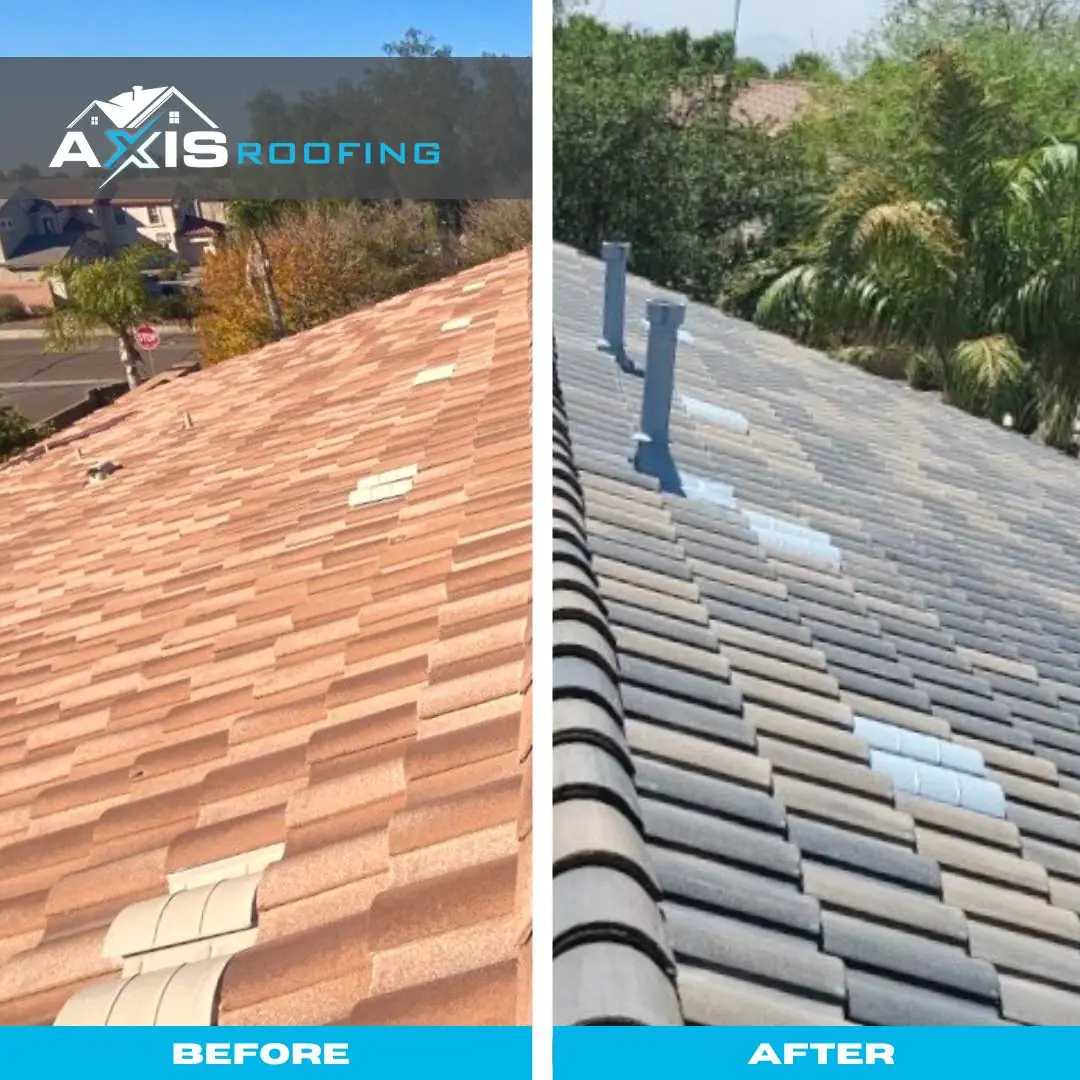 Before and After Photos of a Tile Roof replacement in Gilbert Arizona by Axis Roofing
