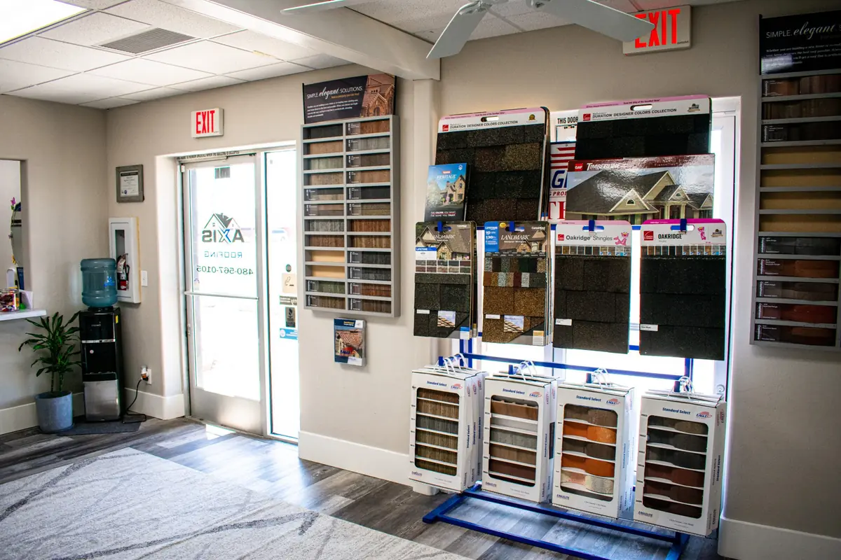Axis Roofing Office with Roof Samples