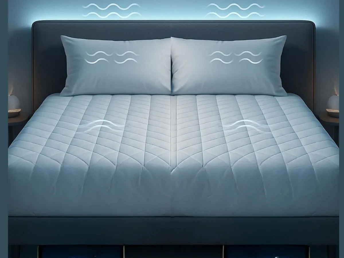 A made bed with a Smartduvet, split into two climate zones
