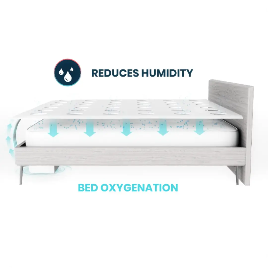 Air flowing through the layer to reduce humidity in the bed