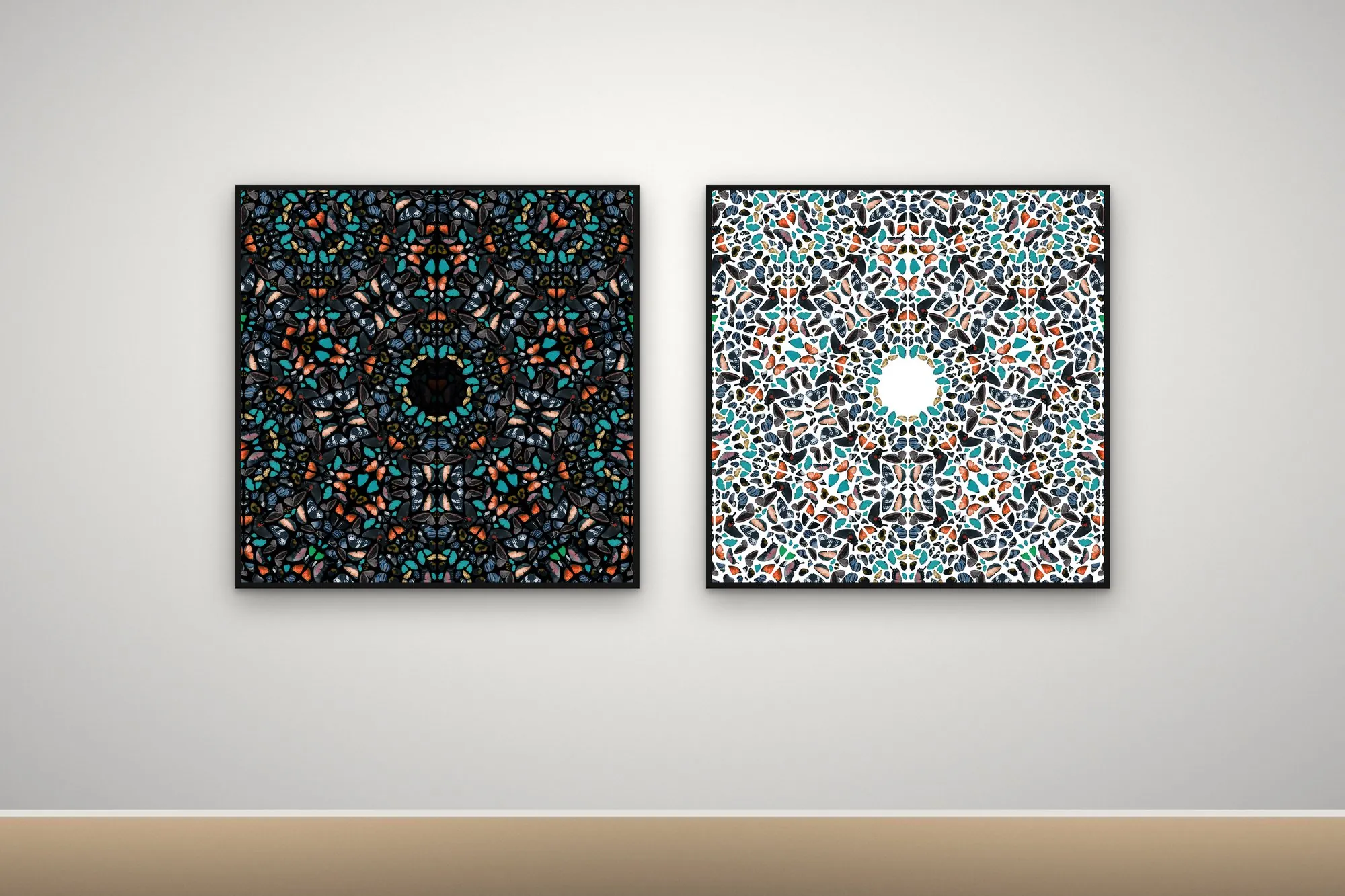 Mockup of Wings of Life II and III hanging as a pair