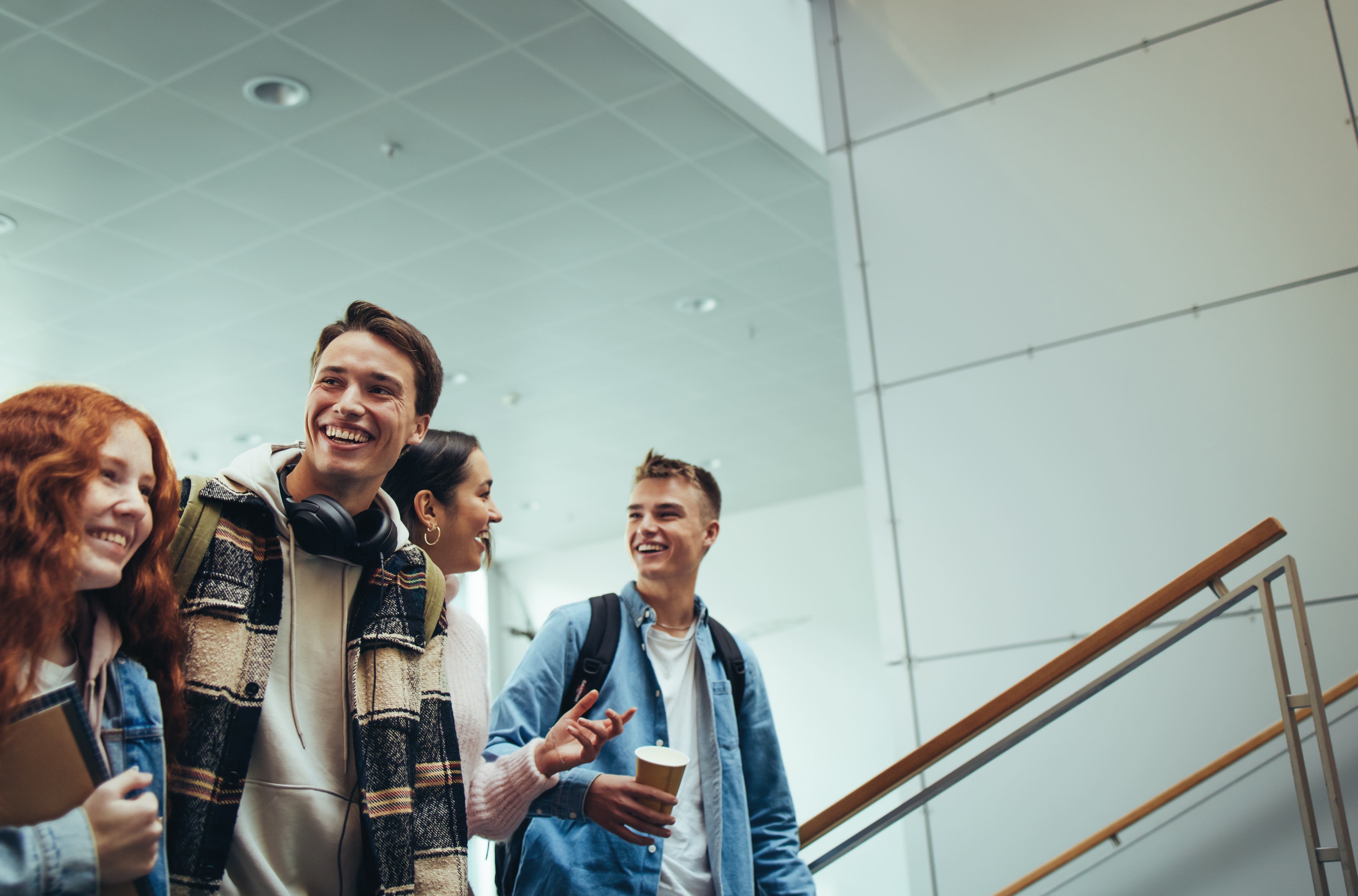 Students walking up the steps stock image